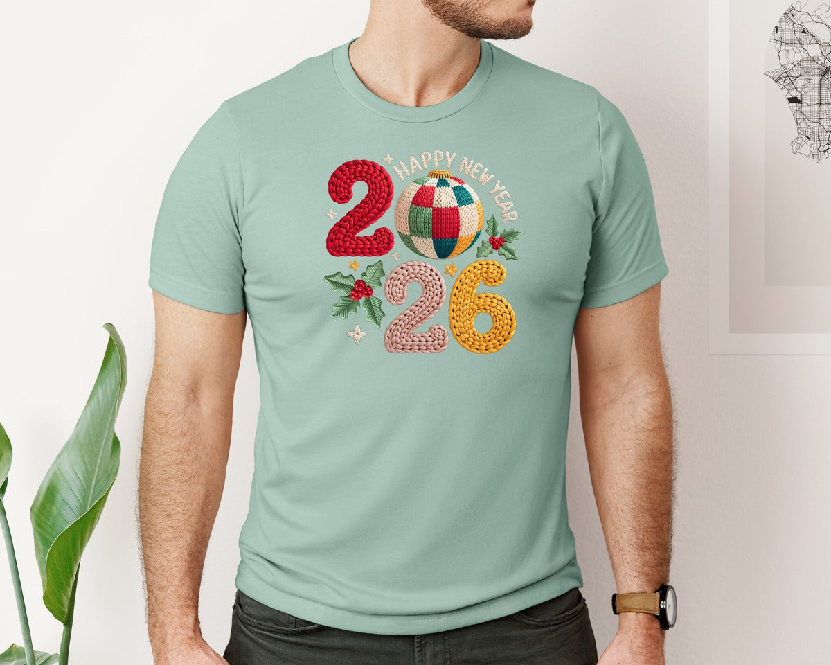 brand:Bella Canvas|color:Dusty Blue|Happy New Year 2026 New Year Graphic T-Shirt