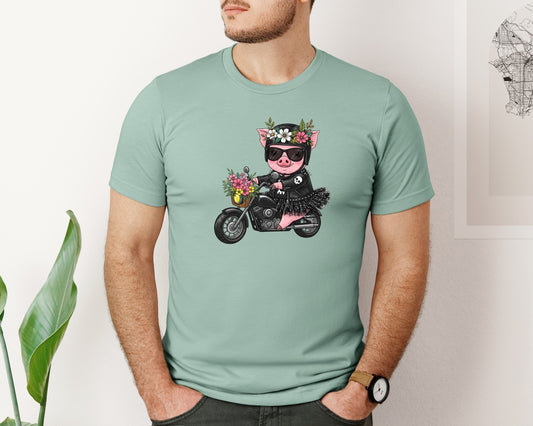 Biker Piggy Cute Motorcycle Graphic T-Shirt