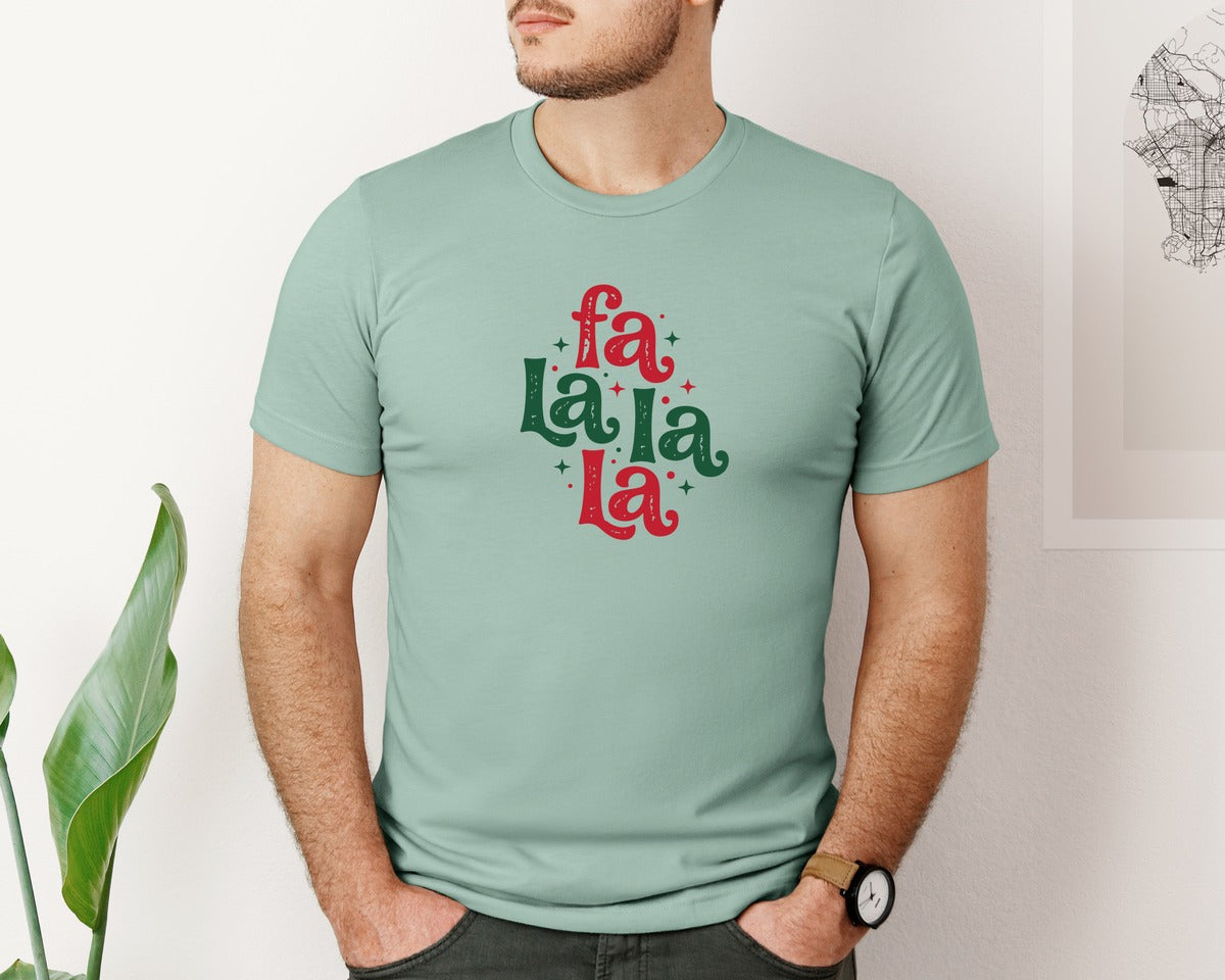 brand:Bella Canvas|color:Dusty Blue|Funny Christmas Fa La La La 2 Graphic T-Shirt