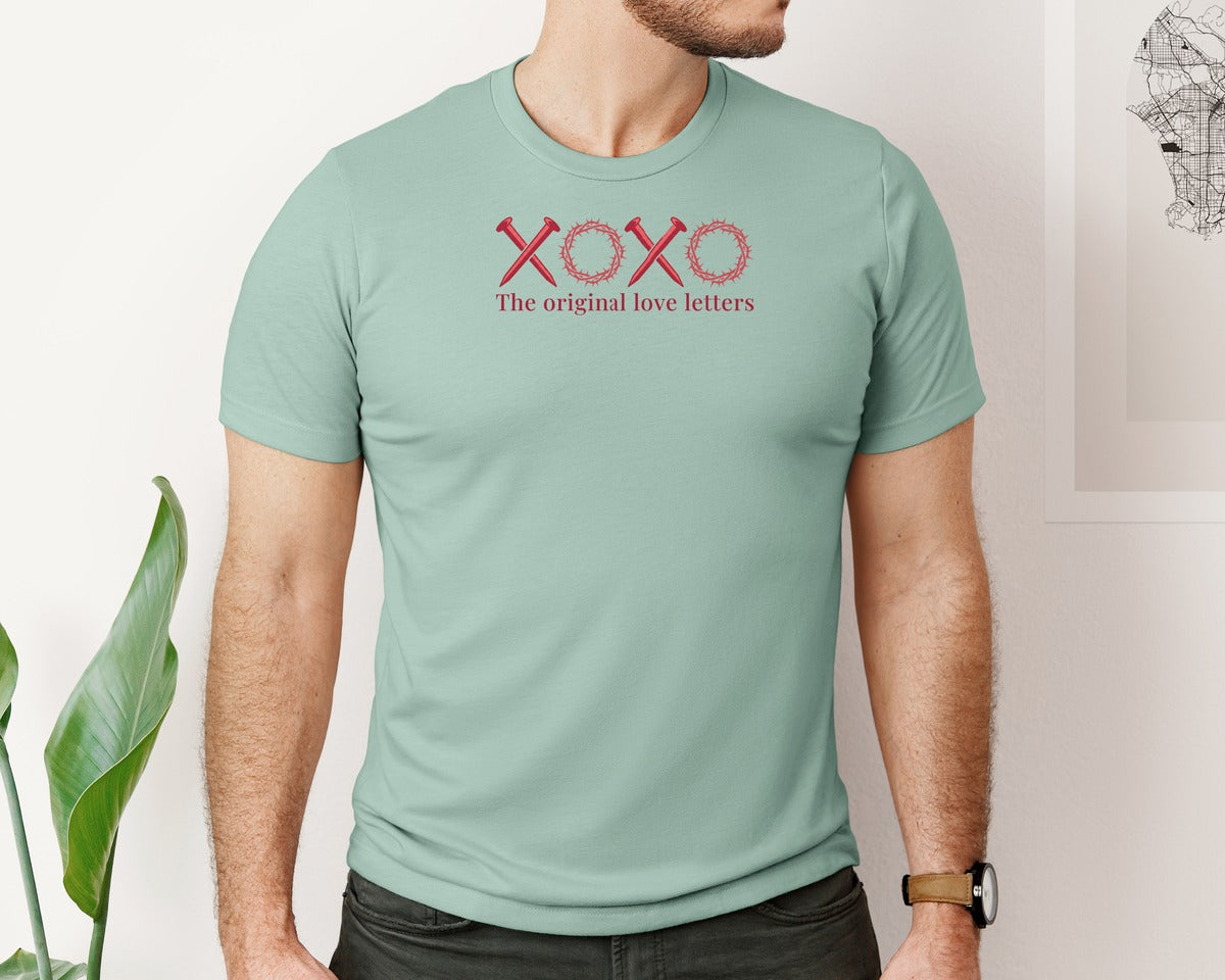 brand:Bella Canvas|color:Dusty Blue|Nails Crown Of Thorns Xoxo Valentine Graphic T-Shirt