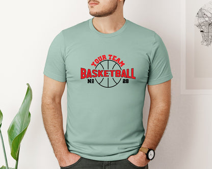 brand:Bella Canvas|color:Dusty Blue|Your Team Basketball No 28 T Shirt Graphic T-Shirt