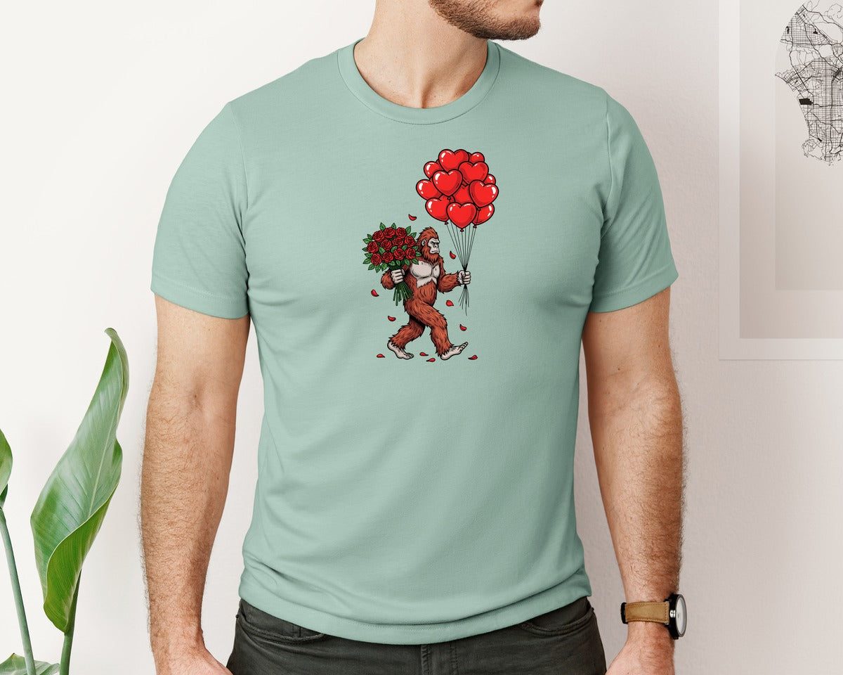 brand:Bella Canvas|color:Dusty Blue|Valentine Bigfoot Roses Graphic T-Shirt