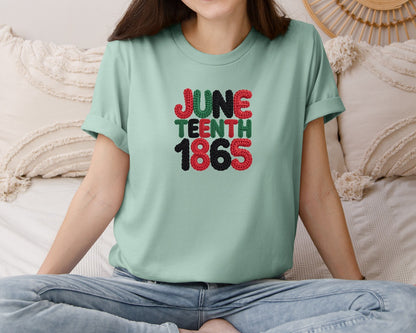 brand:Bella Canvas|color:Dusty Blue|Juneteenth Crochet 1865 Shirt Graphic T-Shirt