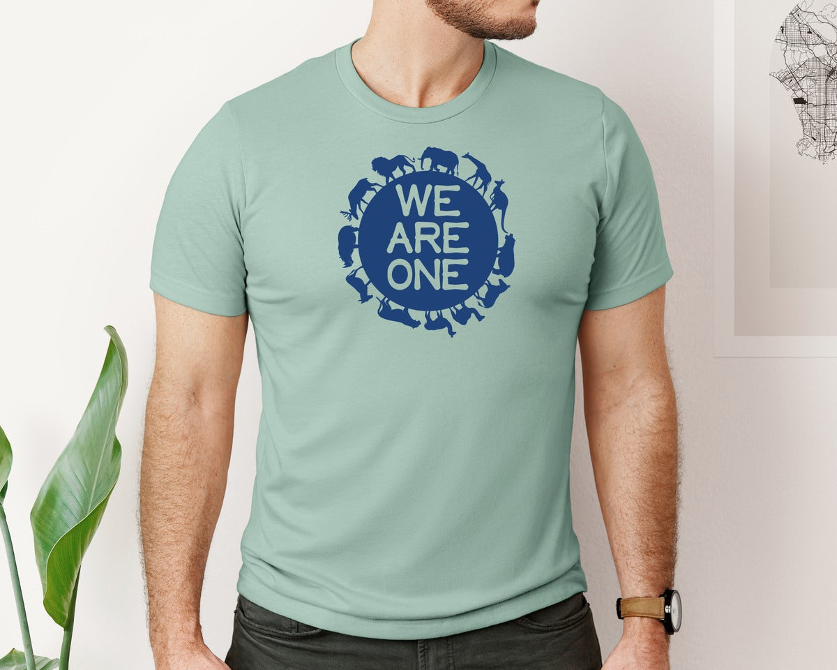 brand:Bella Canvas|color:Dusty Blue|We Are One Save The Earth T Shirt Design Graphic T-Shirt