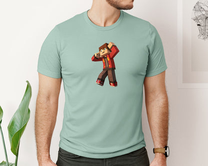 brand:Bella Canvas|color:Dusty Blue|Minecraft Boy Dabbing Fall 10 Graphic T-Shirt