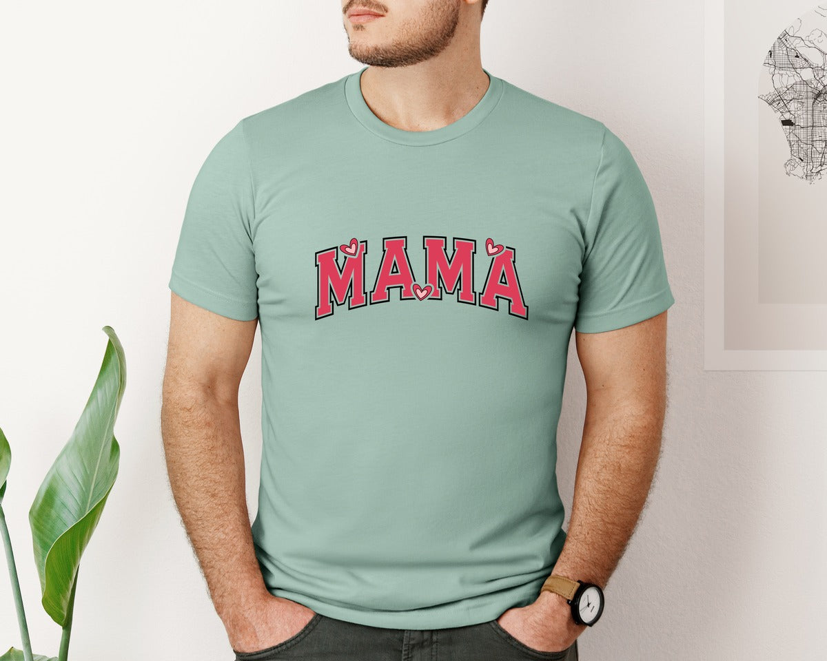brand:Bella Canvas|color:Dusty Blue|Love Mama Varsity Mama Valentine Graphic T-Shirt