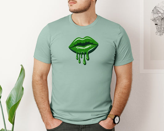 Green Dripping Lips St Patricks Graphic T-Shirt