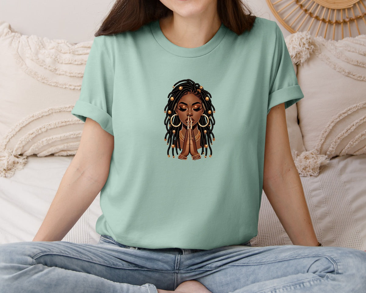 brand:Bella Canvas|color:Dusty Blue|Juneteenth Black Girl Juneteenth Graphic T-Shirt
