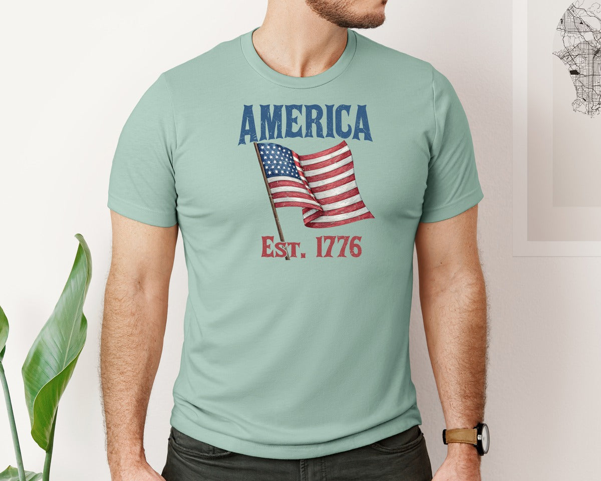 brand:Bella Canvas|color:Dusty Blue|America Est 1776 T Shirt Design 3 Graphic T-Shirt