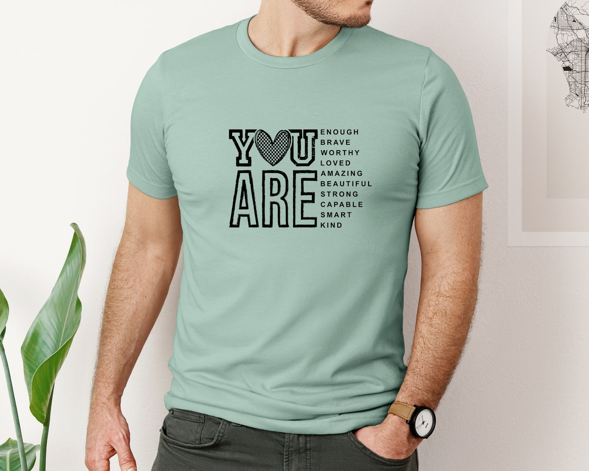 brand:Bella Canvas|color:Dusty Blue|You Are Inspirational Self Love Graphic T-Shirt