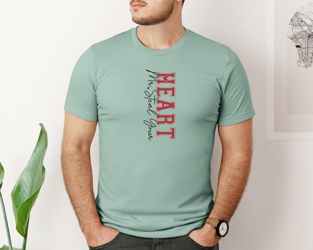 brand:Bella Canvas|color:Dusty Blue|Mr Steal Your Heart Svgvalentines Day Graphic T-Shirt