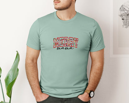 brand:Bella Canvas|color:Dusty Blue|Merry Mama Christmas 2 Graphic T-Shirt