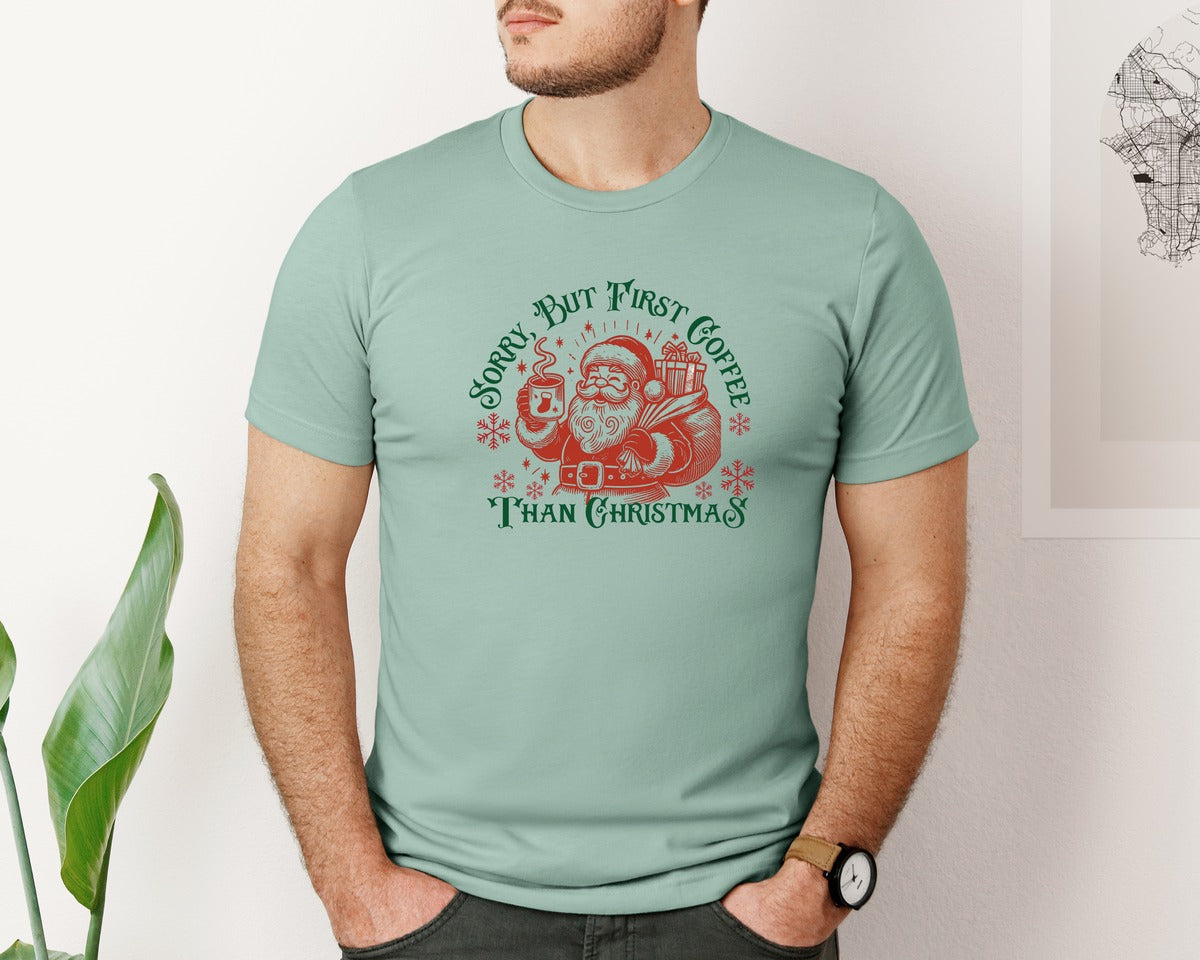 brand:Bella Canvas|color:Dusty Blue|Coffee Lover Holiday Winter Character Ar Graphic T-Shirt