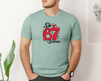 brand:Bella Canvas|color:Dusty Blue|Viral Funny Six Seven Heart Valentine Graphic T-Shirt