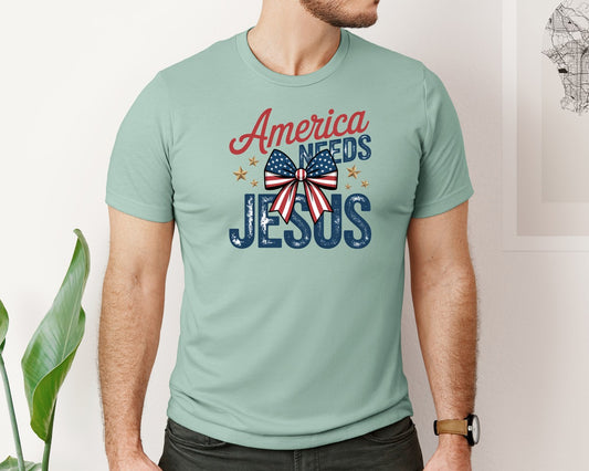 America Needs Jesus Christian Usa Graphic T-Shirt