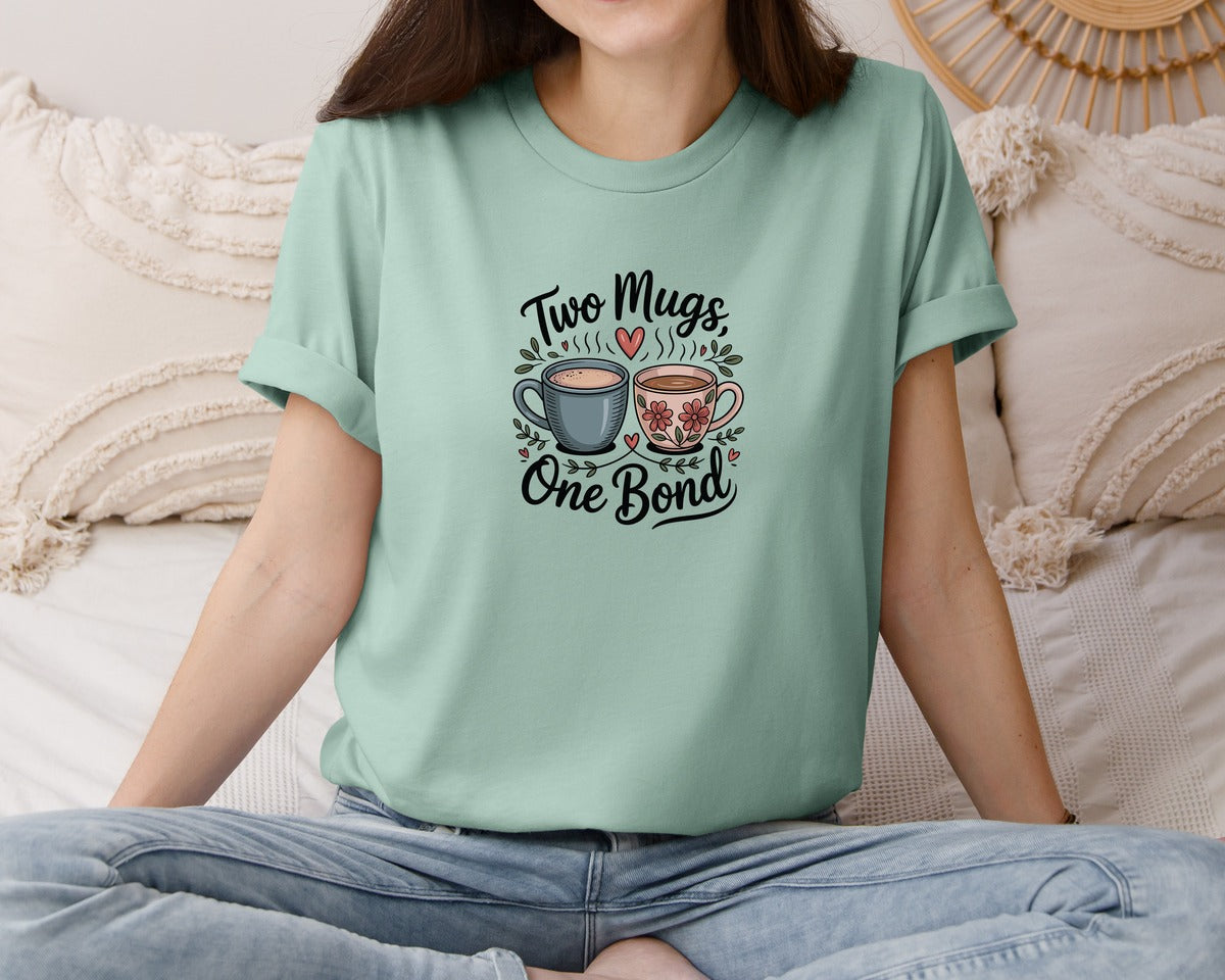 brand:Bella Canvas|color:Dusty Blue|Two Mugs One Bond Coffee Tea Graphic T-Shirt