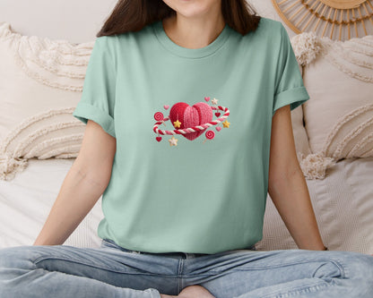 brand:Bella Canvas|color:Dusty Blue|Valentine Heart Valentines Day 12 Graphic T-Shirt