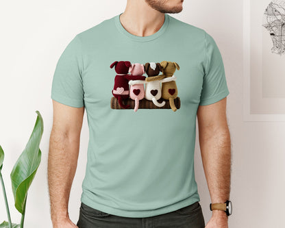 brand:Bella Canvas|color:Dusty Blue|Valentine Crochet Dogs Graphic T-Shirt