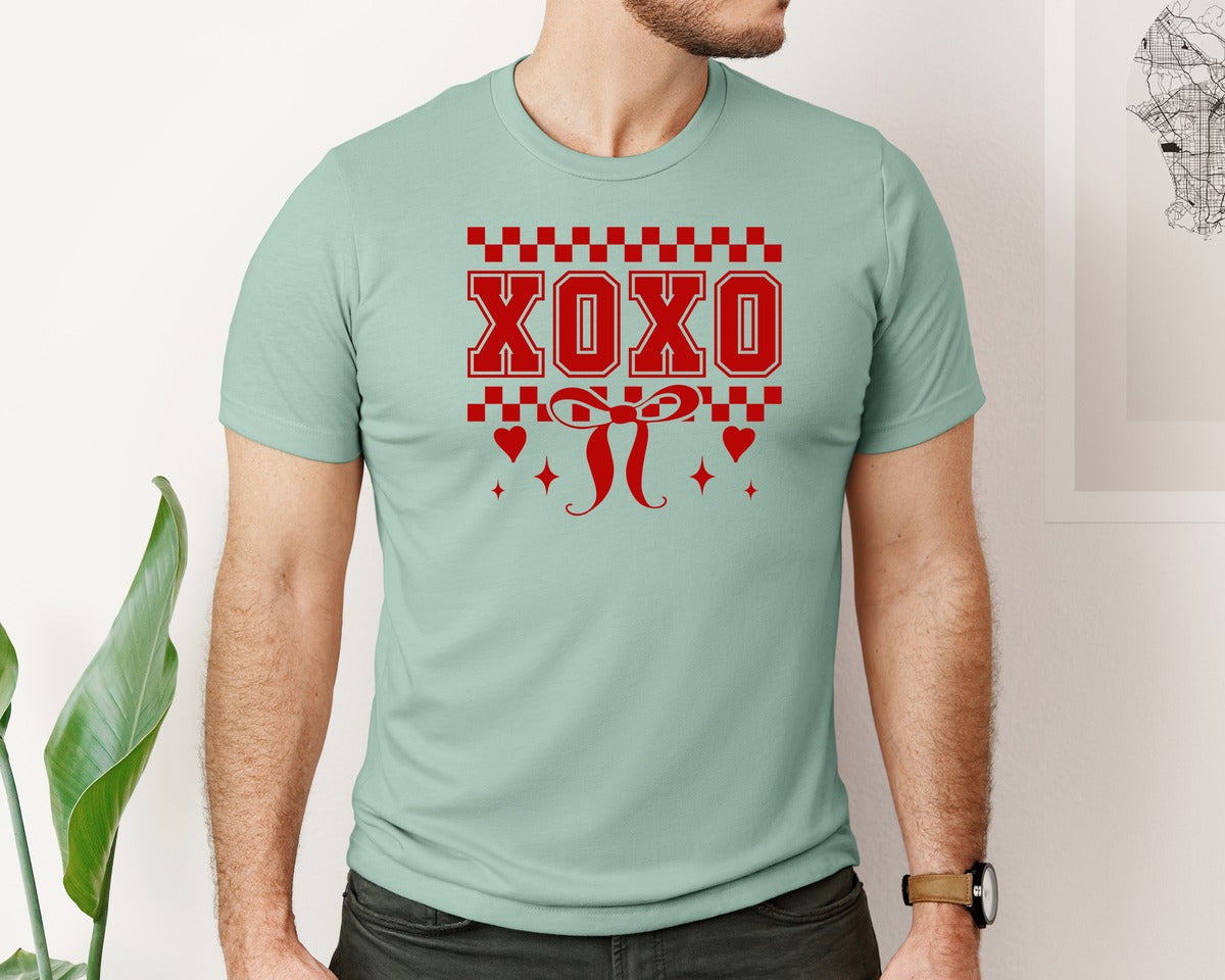brand:Bella Canvas|color:Dusty Blue|Retro Xoxo Coquette Valentines Love Graphic T-Shirt