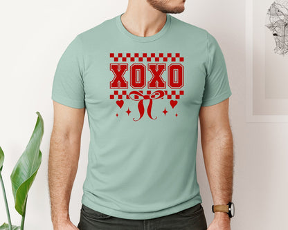 brand:Bella Canvas|color:Dusty Blue|Retro Xoxo Coquette Valentines Love Graphic T-Shirt