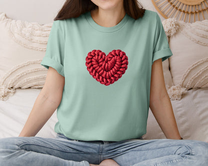 brand:Bella Canvas|color:Dusty Blue|Knitted Chunky Heart Love Heart Graphic T-Shirt