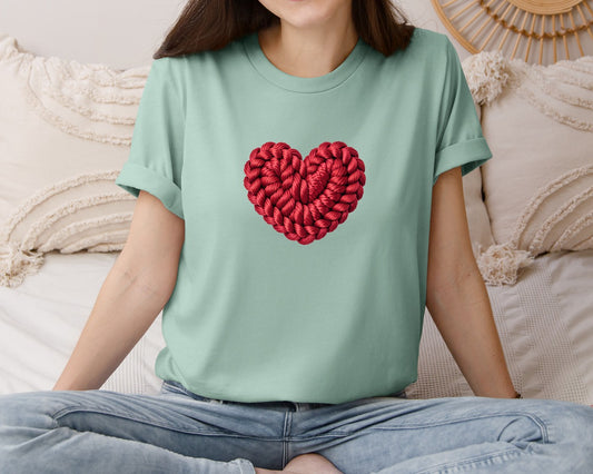 Knitted Chunky Heart Love Heart Graphic T-Shirt