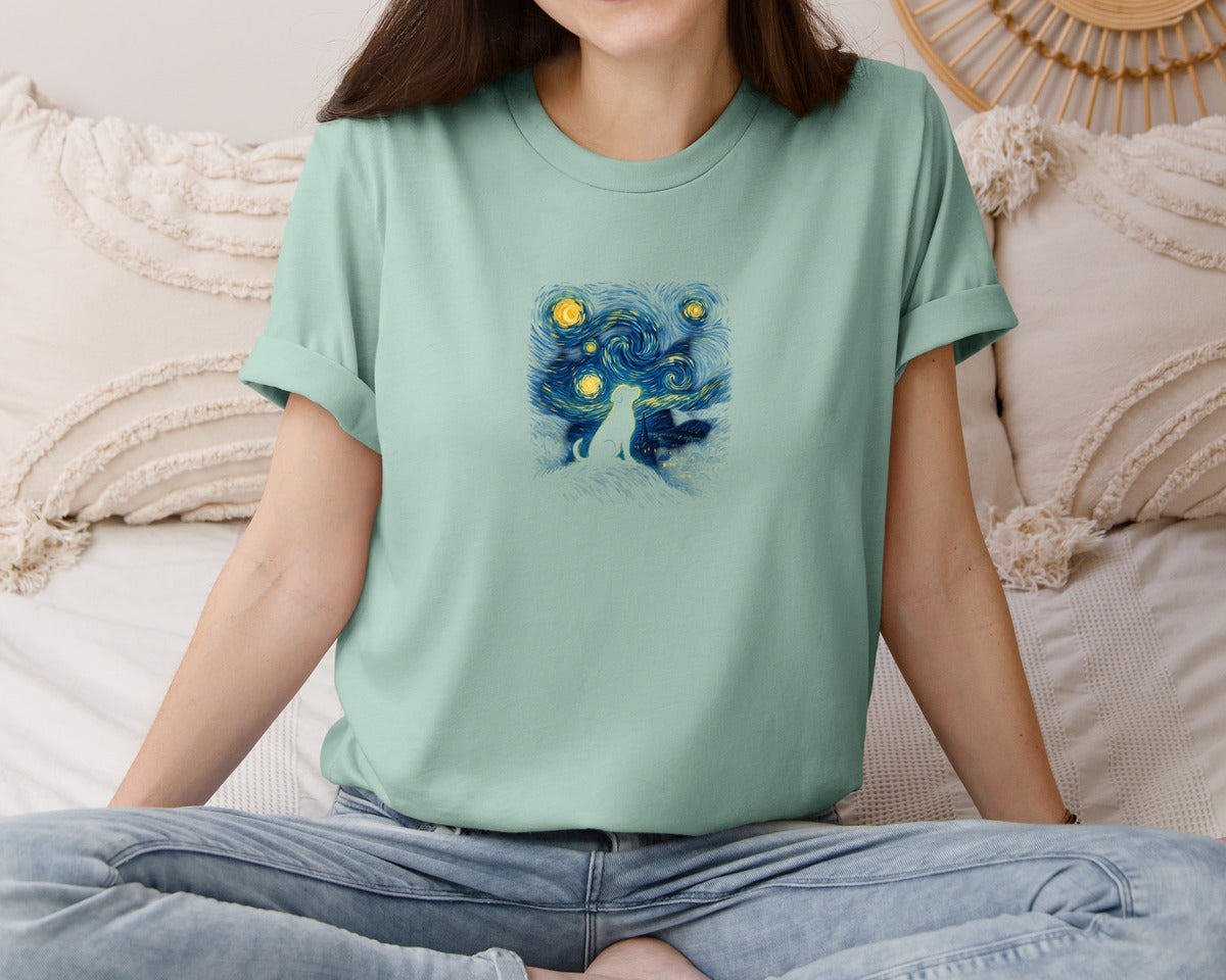 brand:Bella Canvas|color:Dusty Blue|Van Gogh Dog Dog Silhouette T Shirt Graphic T-Shirt