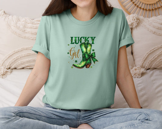 Lucky Girl St Patricks Day Cowboy Boots 2 Graphic T-Shirt