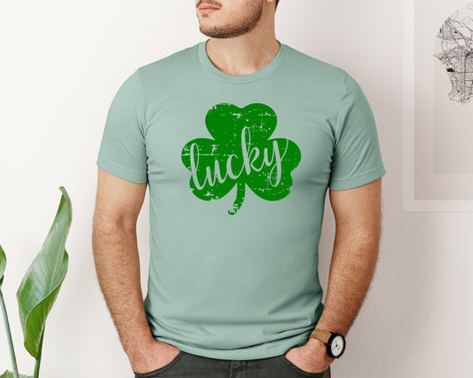 Lucky Shamrock Distressed St Patrick Day Graphic T-Shirt