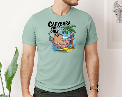 brand:Bella Canvas|color:Dusty Blue|Capybara Vibes Only Summer T Shirt Print Graphic T-Shirt