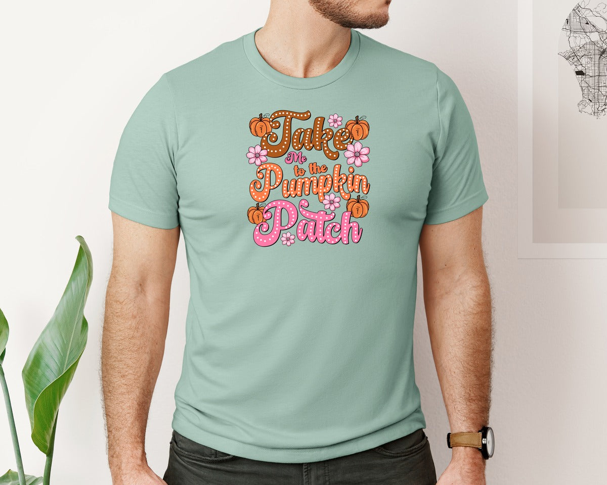 brand:Bella Canvas|color:Dusty Blue|Floral Fall Pink Pumpkin Patch Graphic T-Shirt