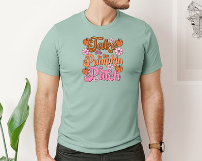 brand:Bella Canvas|color:Dusty Blue|Floral Fall Pink Pumpkin Patch Graphic T-Shirt