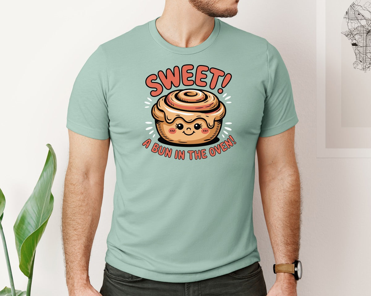 brand:Bella Canvas|color:Dusty Blue|Sweet Bun In The Oven Graphic T-Shirt