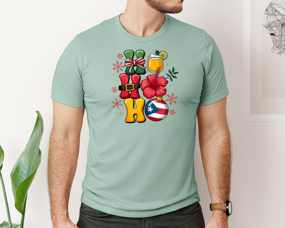 brand:Bella Canvas|color:Dusty Blue|Boricua Christmas Puerto Rico Graphic T-Shirt