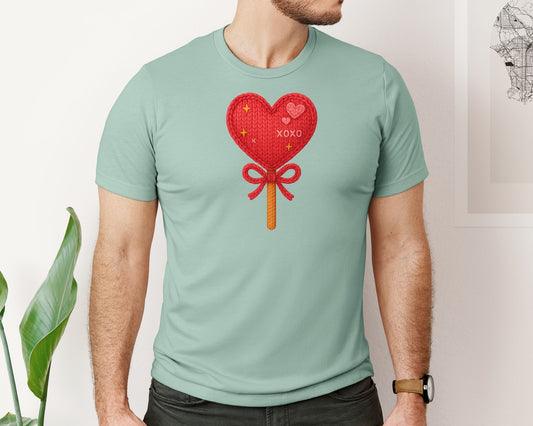 Faux Crochet Heart Lollipop Xoxo Graphic T-Shirt