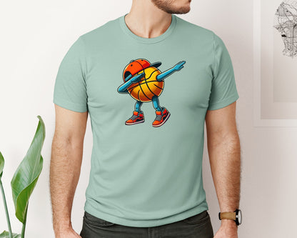 brand:Bella Canvas|color:Dusty Blue|Dabbing Basketball Ball Funny Sport Graphic T-Shirt