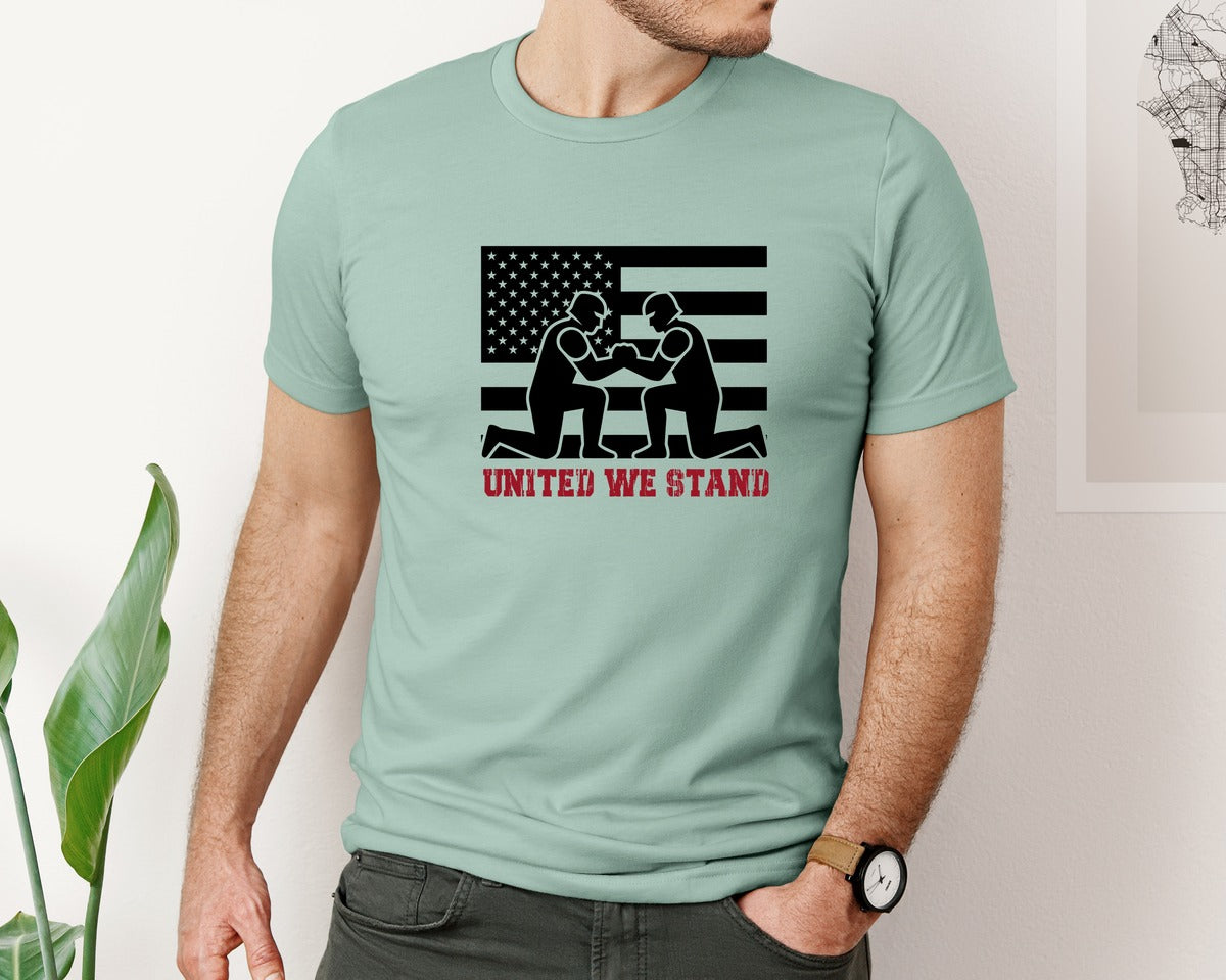brand:Bella Canvas|color:Dusty Blue|United We Stand Patriotic Graphic T-Shirt
