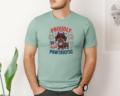 brand:Bella Canvas|color:Dusty Blue|Proudly Pawtriotic Dog 4Th July Graphic T-Shirt