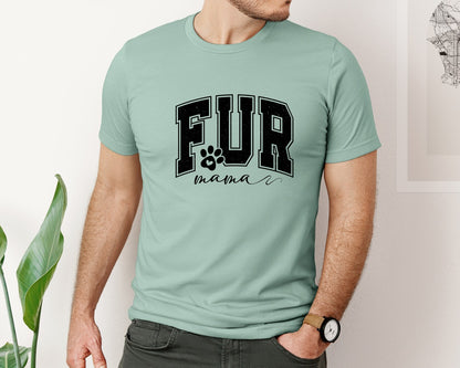 brand:Bella Canvas|color:Dusty Blue|Fur Mama Dog Mama Varsity Graphic T-Shirt