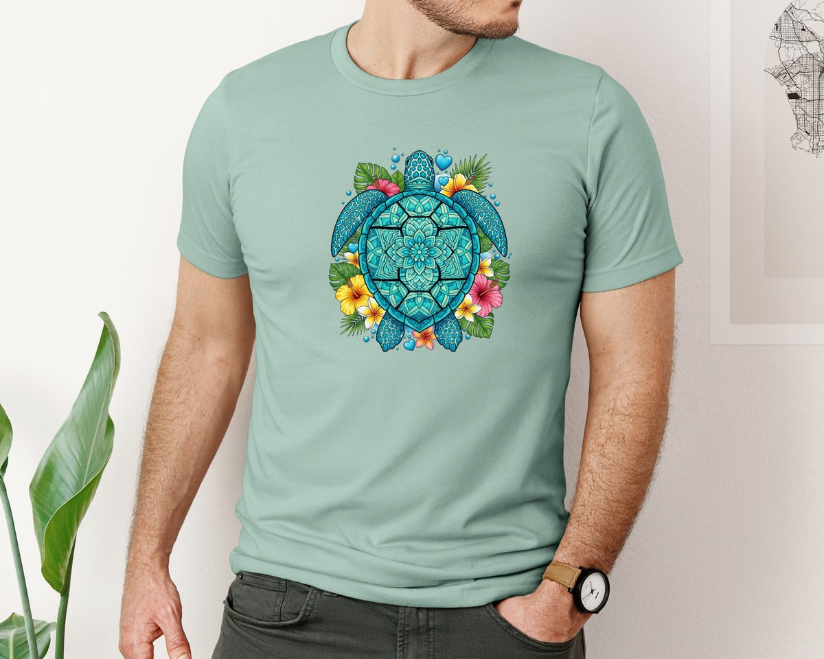 brand:Bella Canvas|color:Dusty Blue|Sea Turtle Nautical 3 Graphic T-Shirt