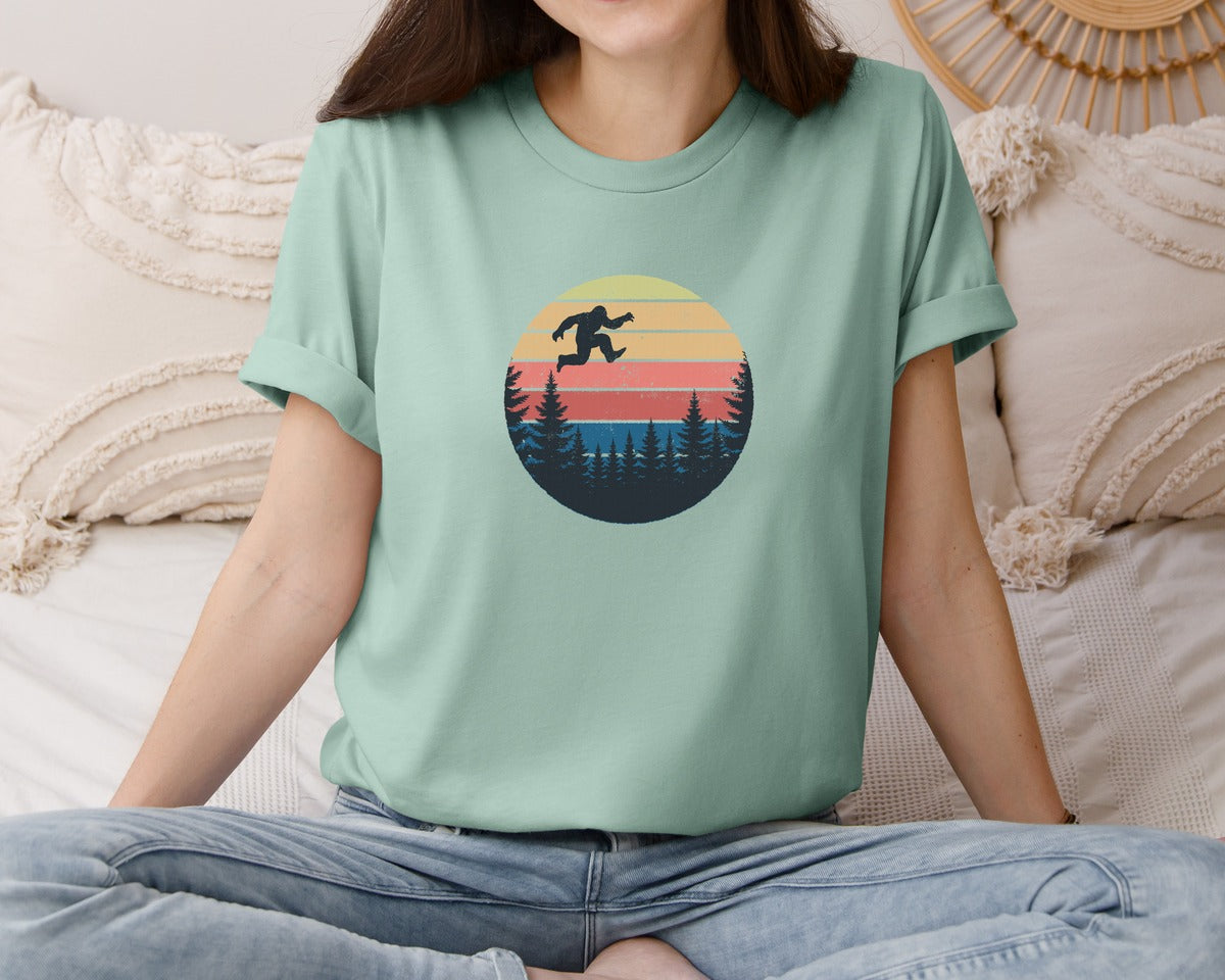 brand:Bella Canvas|color:Dusty Blue|Retro Bigfoot E T Style Shirt Graphic T-Shirt