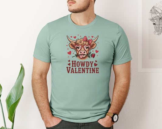 Howdy Valentine Cute Cow Love Love Graphic T-Shirt