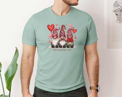 brand:Bella Canvas|color:Dusty Blue|Happy Valentines Day Three Gnomes Graphic T-Shirt