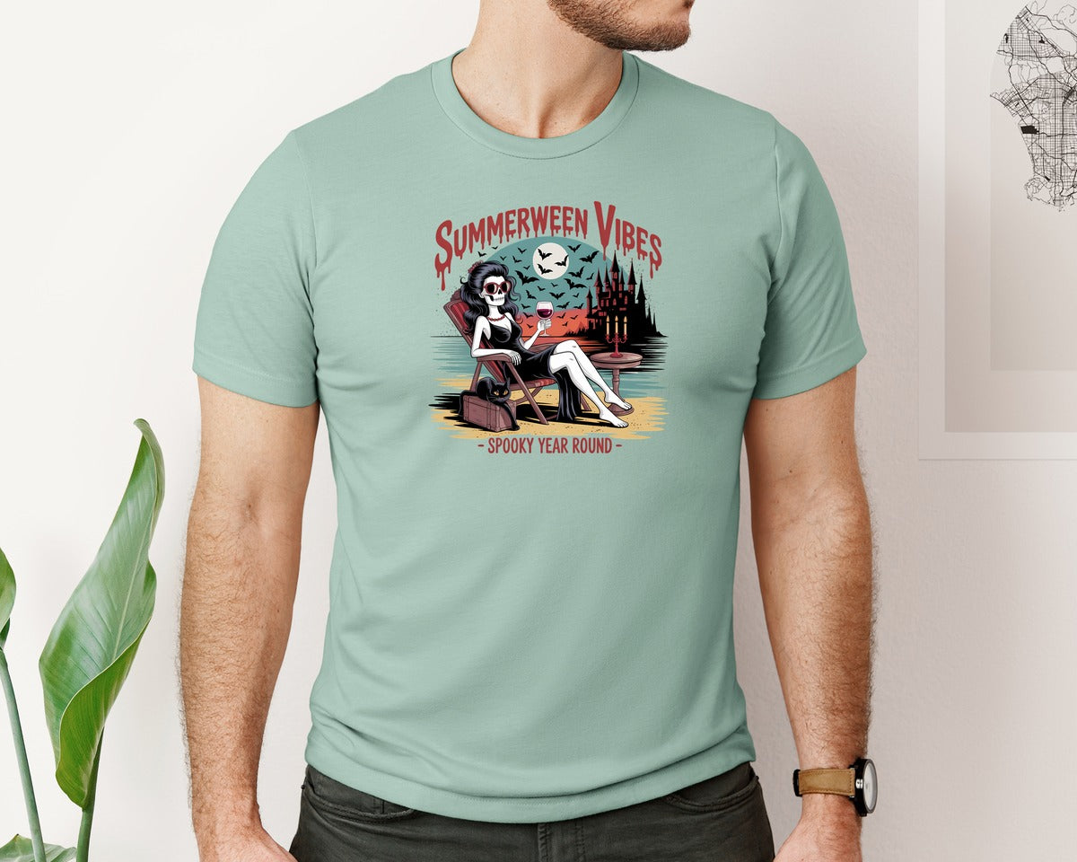 brand:Bella Canvas|color:Dusty Blue|Summerween Spooky Year Round Graphic T-Shirt