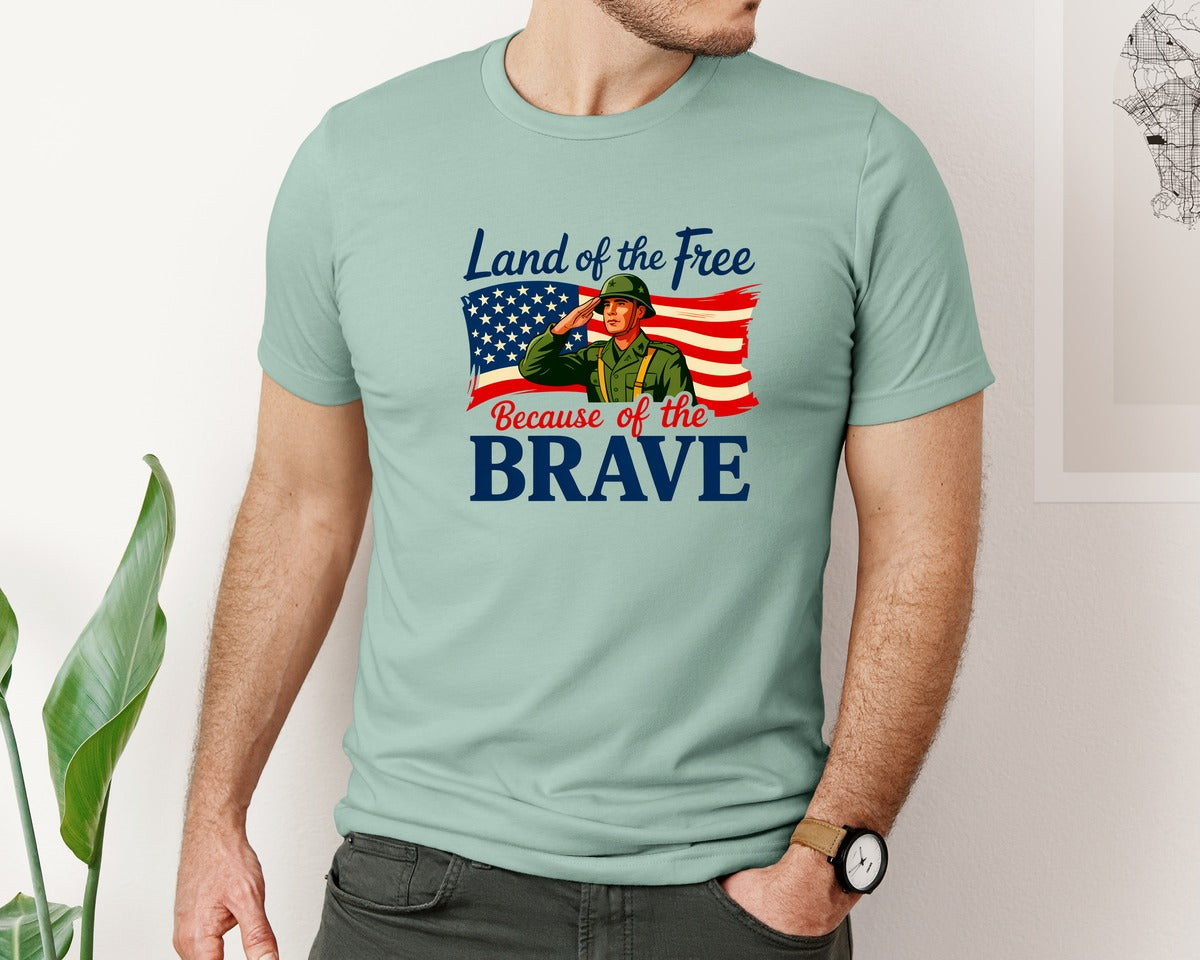 brand:Bella Canvas|color:Dusty Blue|Land Of The Free Patriotic 3 Graphic T-Shirt