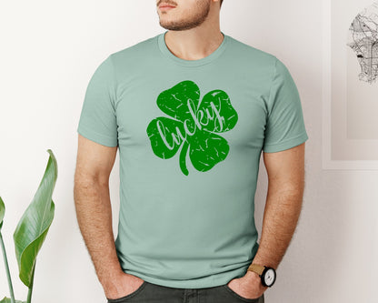 brand:Bella Canvas|color:Dusty Blue|Lucky Shamrock Distressed St Patrick Day 2 Graphic T-Shirt