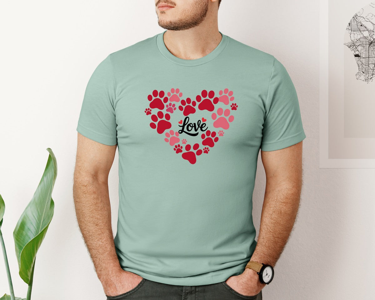 brand:Bella Canvas|color:Dusty Blue|Cat Dog Lover Valentines Day Graphic T-Shirt