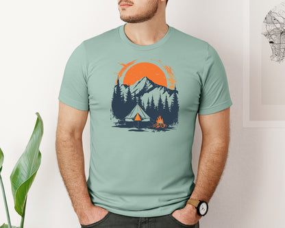 brand:Bella Canvas|color:Dusty Blue|Sunset Camping Adventure T Shirt Design 3 Graphic T-Shirt