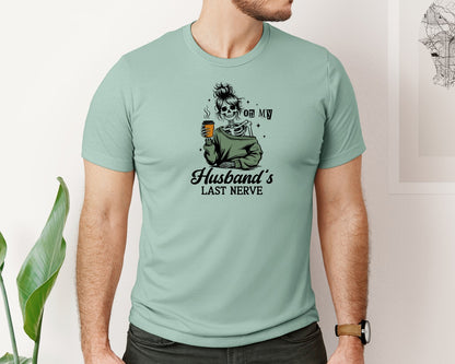 brand:Bella Canvas|color:Dusty Blue|On My Husbands Last Nerve Skeleton Wife Graphic T-Shirt