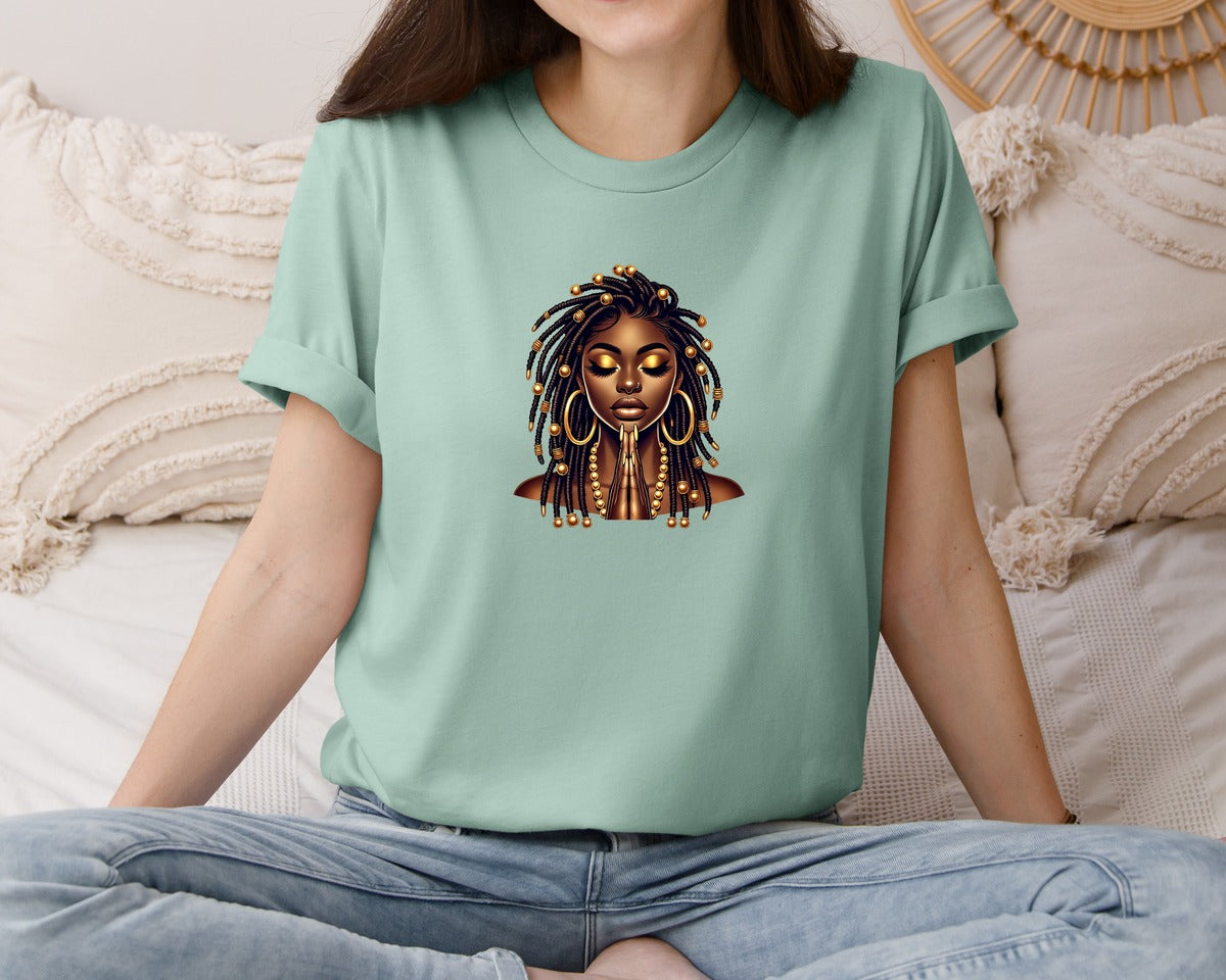 brand:Bella Canvas|color:Dusty Blue|Black Girl Of Faithblack Woman Graphic T-Shirt